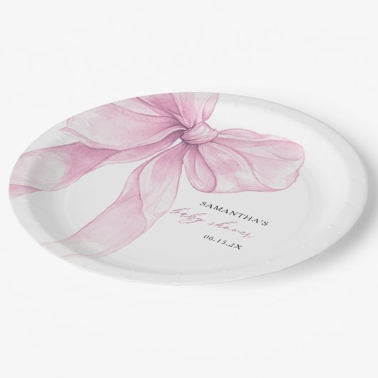 ピンクボウモダンベイビーシャワー ペーパープレート (アングル)