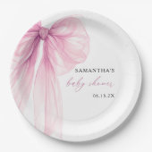 ピンクボウモダンベイビーシャワー ペーパープレート (正面)