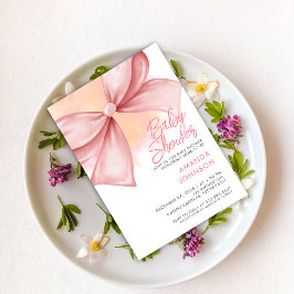 ピンクボウモダンベビーエレガントシャワー招待状 招待状