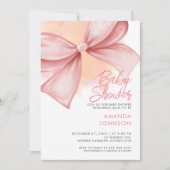 ピンクボウモダンベビーエレガントシャワー招待状 招待状 (正面)