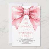 ピンクボウモダンベビーガールファースト誕生日 招待状 (正面)