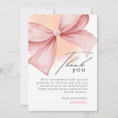 ピンクボウモダンベビーシャワーサンキューカード 招待状 (正面)