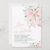 ピンクボウモダンラブイン開花フローラブライダルシャワー 招待状 (正面)