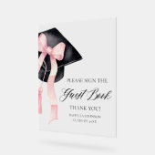 ピンクボウモダン卒業式パーティーゲストブックサイン アクリルサイン (傾斜)