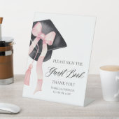 ピンクボウモダン卒業式パーティーゲストブックサイン 台座サイン (インサイチュ)