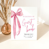 ピンクボウモダン卒業式パーティーゲストブックサイン 台座サイン