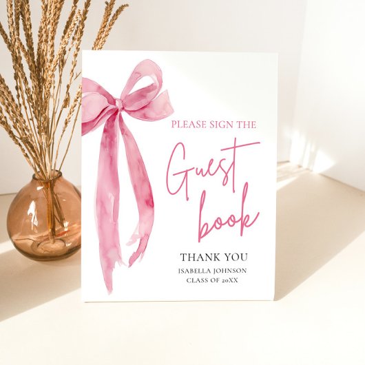 ピンクボウモダン卒業式パーティーゲストブックサイン 台座サイン