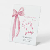 ピンクボウモダン卒業式パーティーゲストブックサイン 台座サイン (正面)