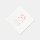 ピンクボウモノグラムクレストベビーシャワー スタンダードカクテルナプキン (角)