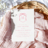 ピンクボウモノグラムクレストベビーシャワー 招待状