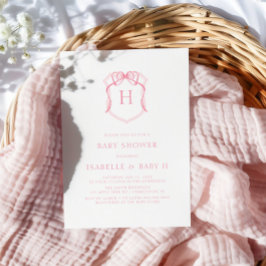 ピンクボウモノグラムクレストベビーシャワー 招待状