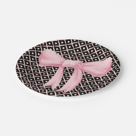 ピンクボウモノグラムハート ペーパープレート (アングル)