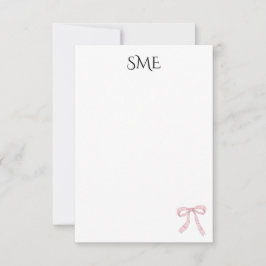 ピンクボウモノグラム水彩 サンキューカード