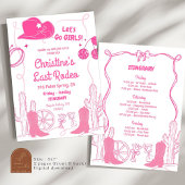 ピンクボウラストロデオ女性のカーボーイバチェロレッテ旅程 招待状