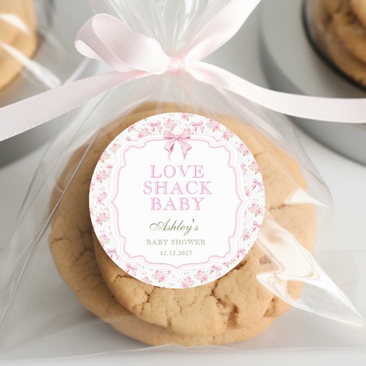 ピンクボウラブシャックガールベビーシャワー ラウンドシール