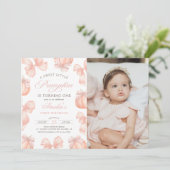 ピンクボウリトルカボチャ誕生日写真招待状 招待状 (スタンド正面)