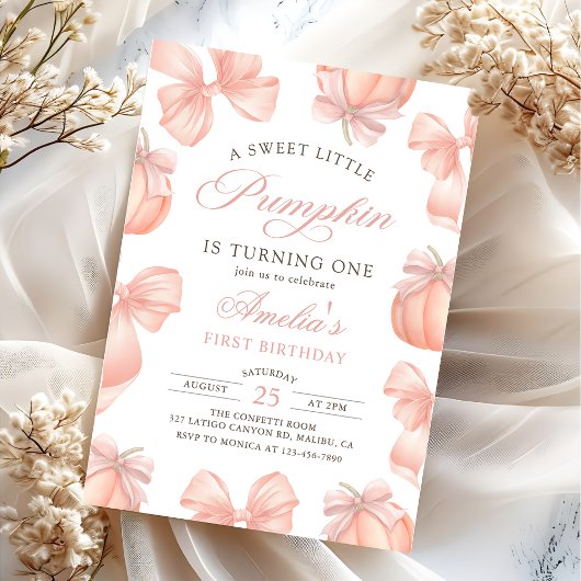 ピンクボウリトルカボチャ誕生日招待状 招待状