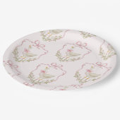 ピンクボウリトルガチョウフローラクレスト赤ちゃんシャワー ペーパープレート (アングル)
