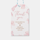 ピンクボウリトル恋しく思フォト誕生日メッセージカード ギフトタグ (正面)