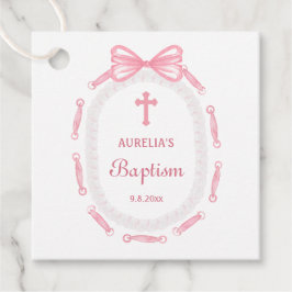 ピンクボウリボンフレームバプテスマメッセージカード フェイバータグ