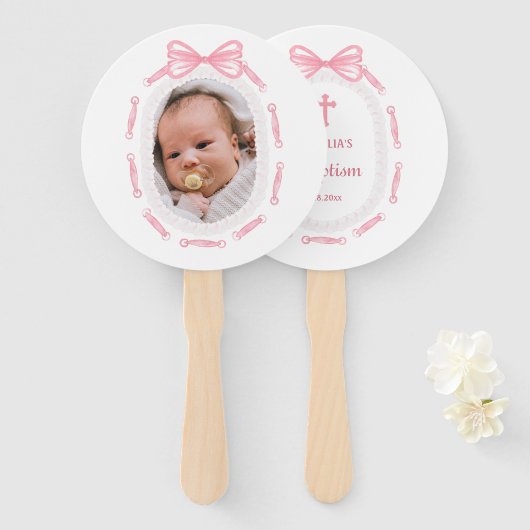 ピンクボウリボンフレームバプテスマ ハンドファン (正面&裏面)