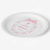 ピンクボウリボンフレームバプテスマ ペーパープレート (アングル)
