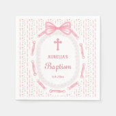 ピンクボウリボンフレームフローラバプテスマ スタンダードカクテルナプキン (正面)