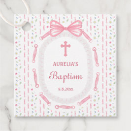 ピンクボウリボンフレームフローラバプテスマ フェイバータグ