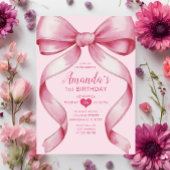 ピンクボウリボンミニマリストガールズ誕生日 招待状