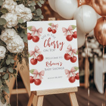 ピンクボウレッドさくらんぼオントップベビーシャワーへようこそ