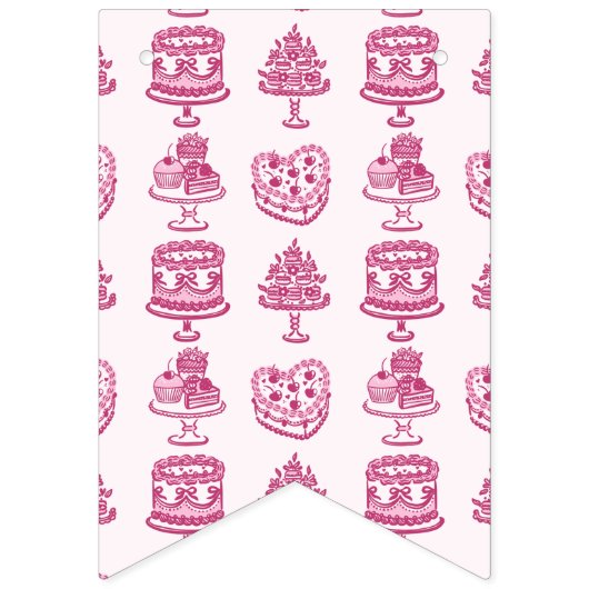 ピンクボウレトロハートコケットケーキハッピーバースデー バンティングフラッグ (第1の旗)