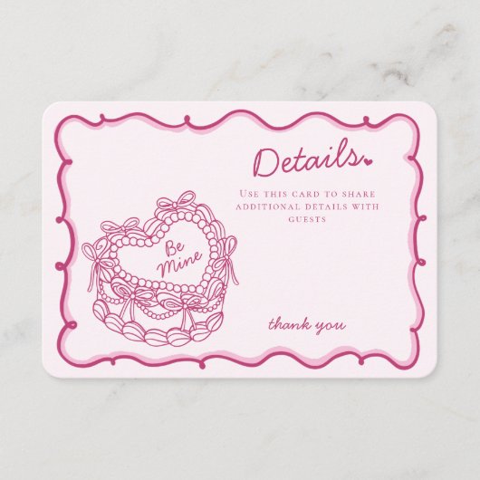 ピンクボウレトロハートコケットケーキ詳細インサート エンクロージャーカード (正面)