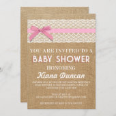 ピンクボウレースバーラップベビーシャワー招待状 招待状 (正面/裏面)