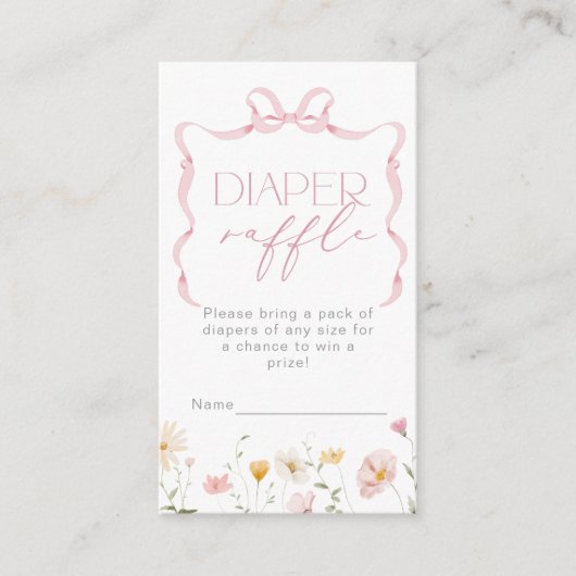 ピンクボウワイルドフラワーおむつラッフルチケット エンクロージャーカード (正面)