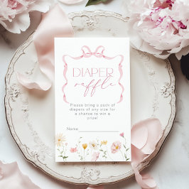 ピンクボウワイルドフラワーおむつラッフルチケット エンクロージャーカード