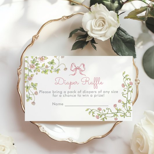 ピンクボウワイルドフラワーおむつラッフルチケット エンクロージャーカード