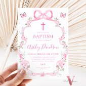 ピンクボウワイルドフラワーバタフライバプテスマ《キリスト教》洗礼式や命名式 招待状