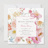 ピンクボウワイルドフラワーブライダルシャワー 招待状 (正面)