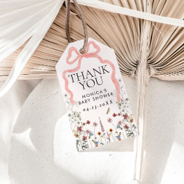 ピンクボウワイルドフラワーベビシャワーギフトメッセージカード ギフトタグ