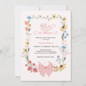 ピンクボウワイルドフラワーベビーイン開花ベビーシャワー 招待状 (正面)