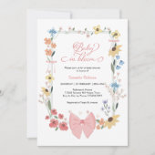 ピンクボウワイルドフラワーベビーイン開花ベビーシャワー 招待状 (正面)