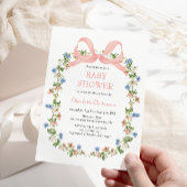 ピンクボウワイルドフラワーベビーガールベビーシャワー 招待状