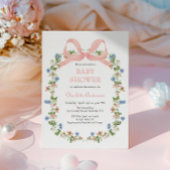 ピンクボウワイルドフラワーベビーガールベビーシャワー 招待状