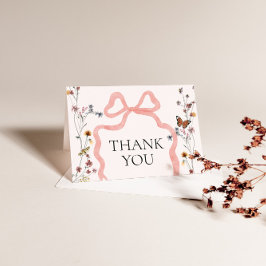 ピンクボウワイルドフラワーベビーシャワーありがとう サンキューカード