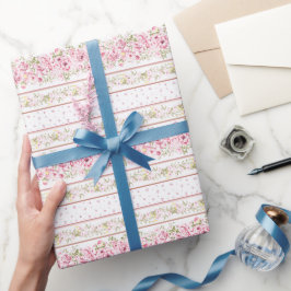 ピンクボウヴィンテージコケットベビーシャワー ラッピングペーパー