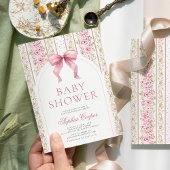 ピンクボウヴィンテージコケットベビーシャワー 招待状
