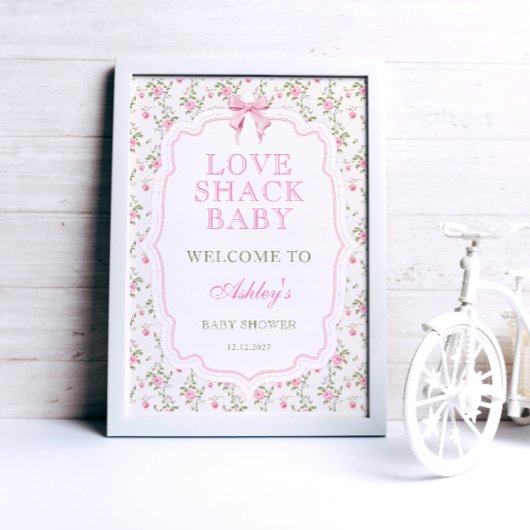 ピンクボウヴィンテージフローラベビーシャワーへようこそ ポスター
