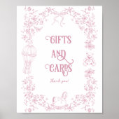 ピンクボウヴィンテージフローラベビーシャワーギフト ポスター (正面)
