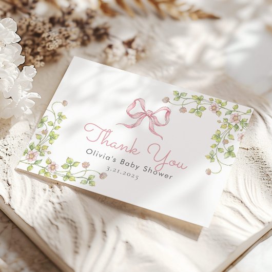 ピンクボウヴィンテージワイルドフラワーサンキューカード サンキューカード