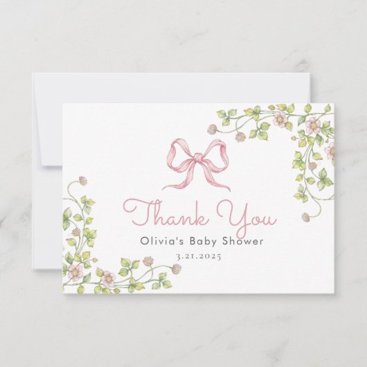 ピンクボウヴィンテージワイルドフラワーサンキューカード サンキューカード (正面)